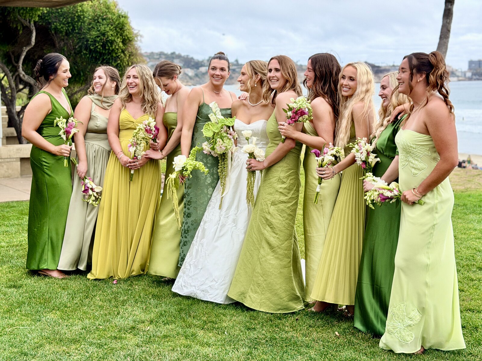 Bridesmaids laughing together