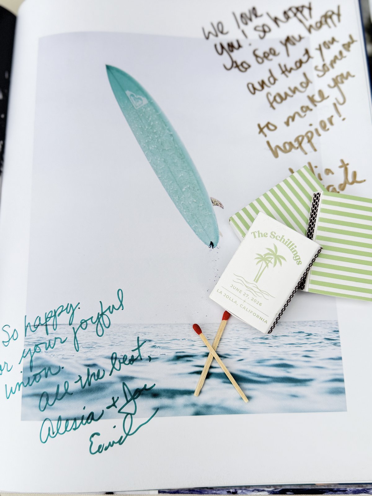 Guestbook signatures and custom matchbooks